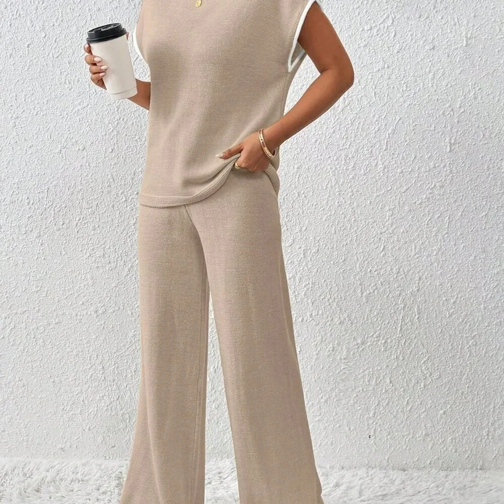 Camel Casual Women's Contrasting Color Drawstring Knitted Set